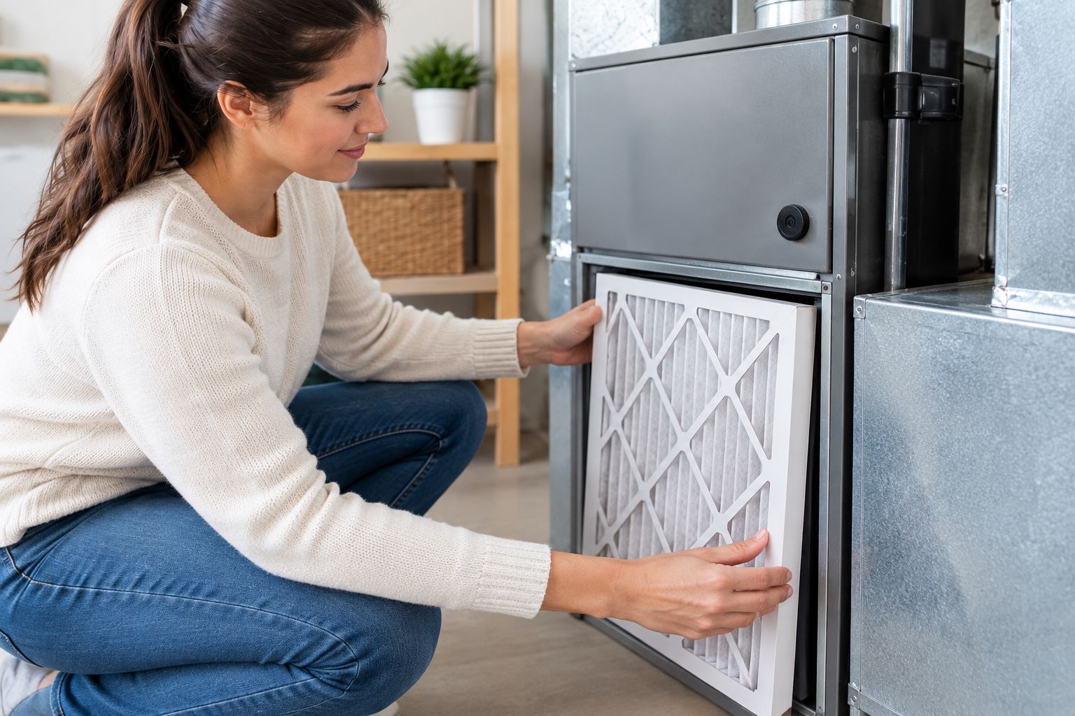 Pleated furnace filter aligned with its HVAC filter slot