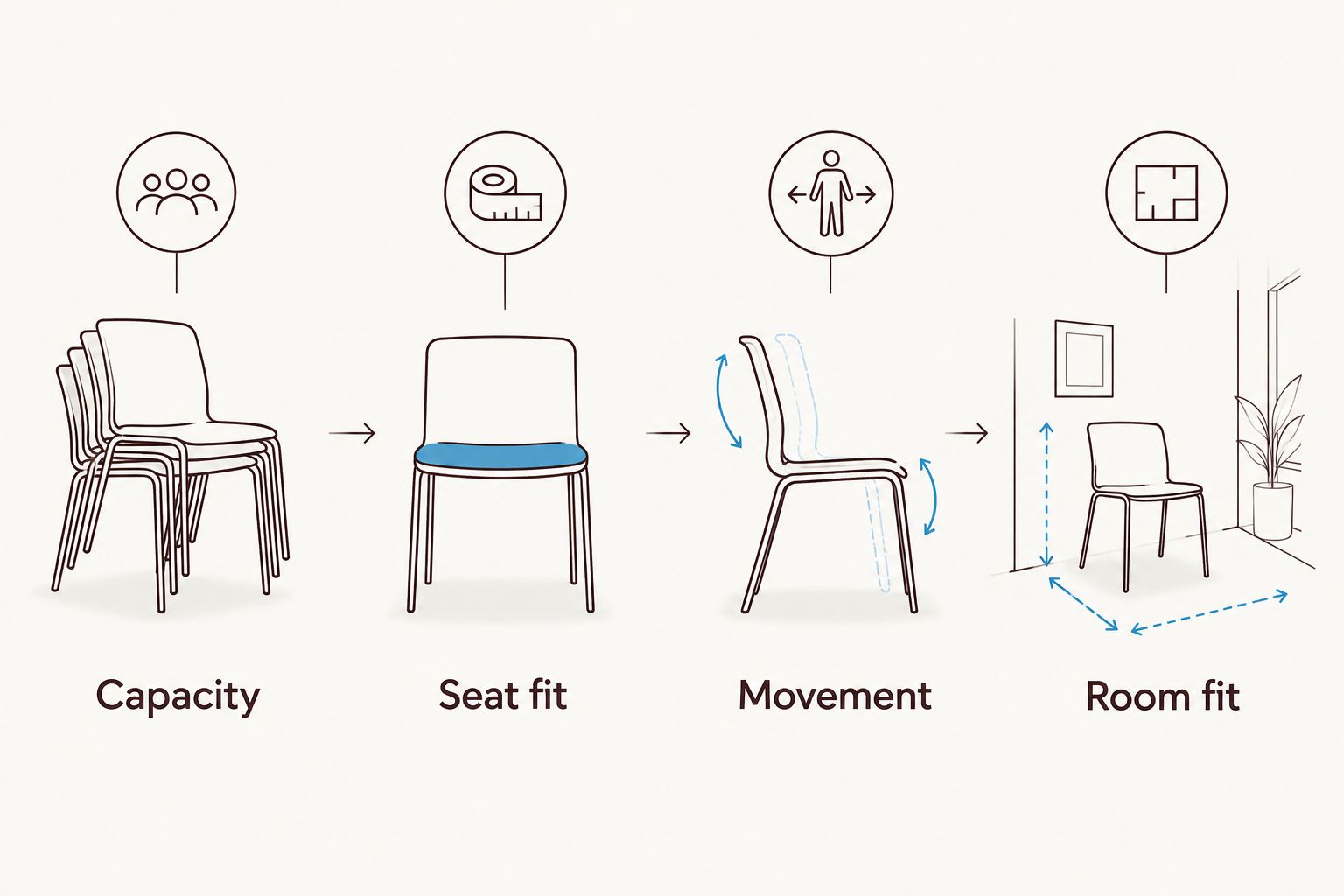 Four checks for choosing a rocking chair: capacity, seat fit, movement, and room fit