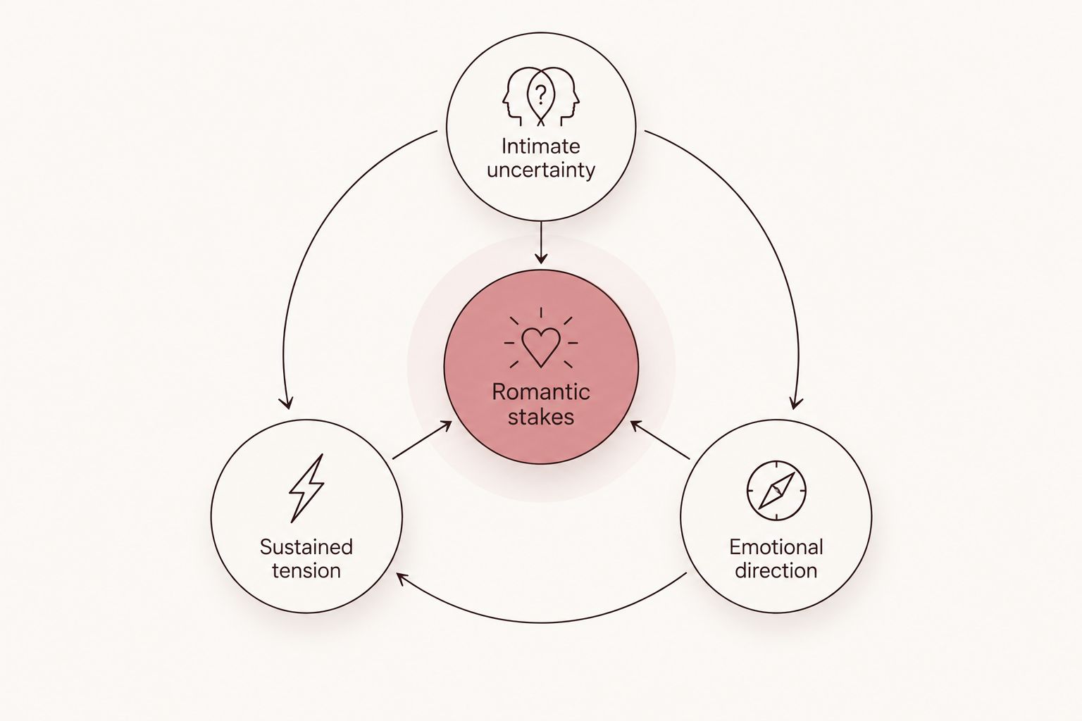 Romantic stakes connected to intimate uncertainty, sustained tension, and emotional direction.