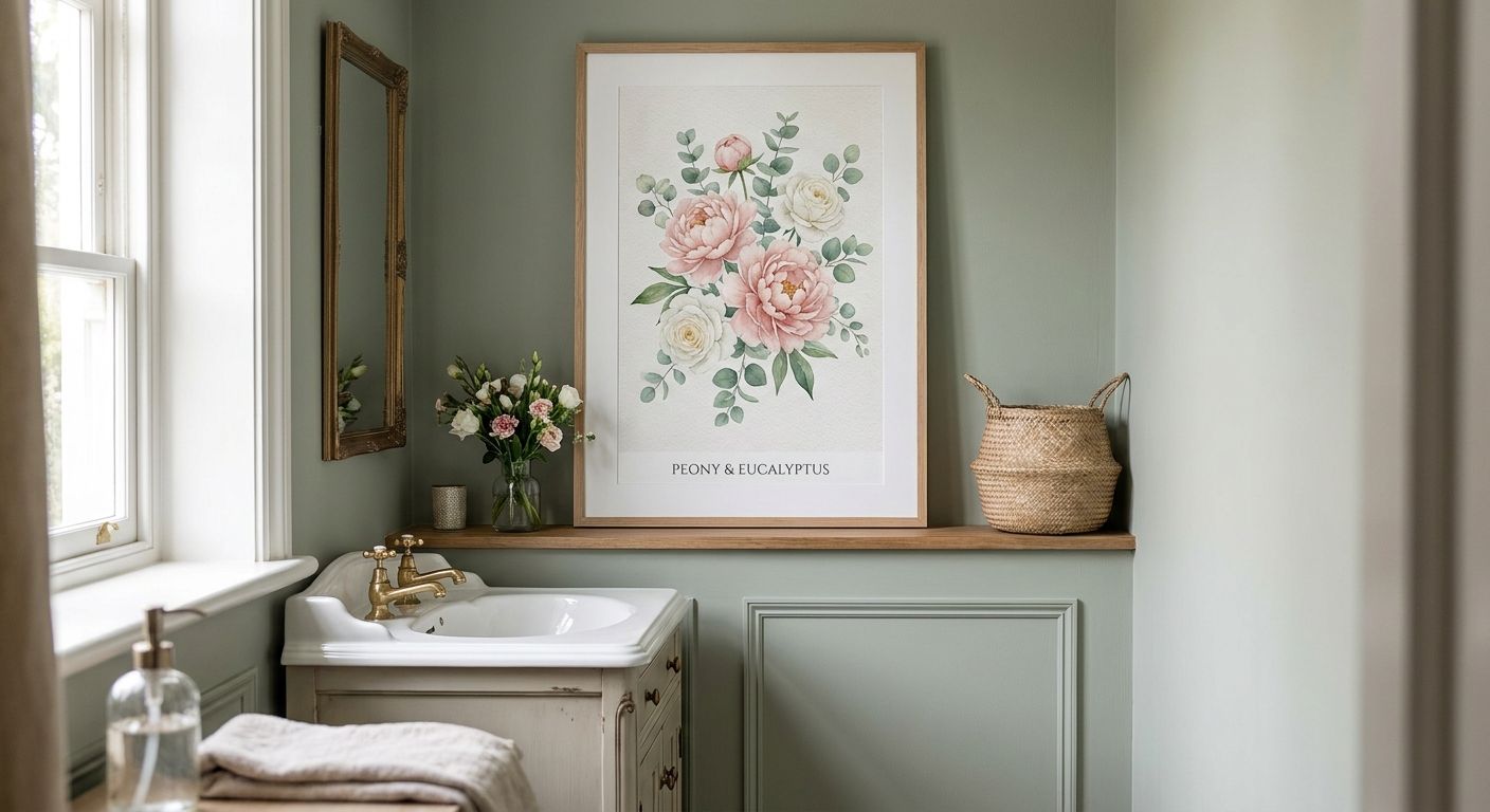 Floral wall art for powder room walls