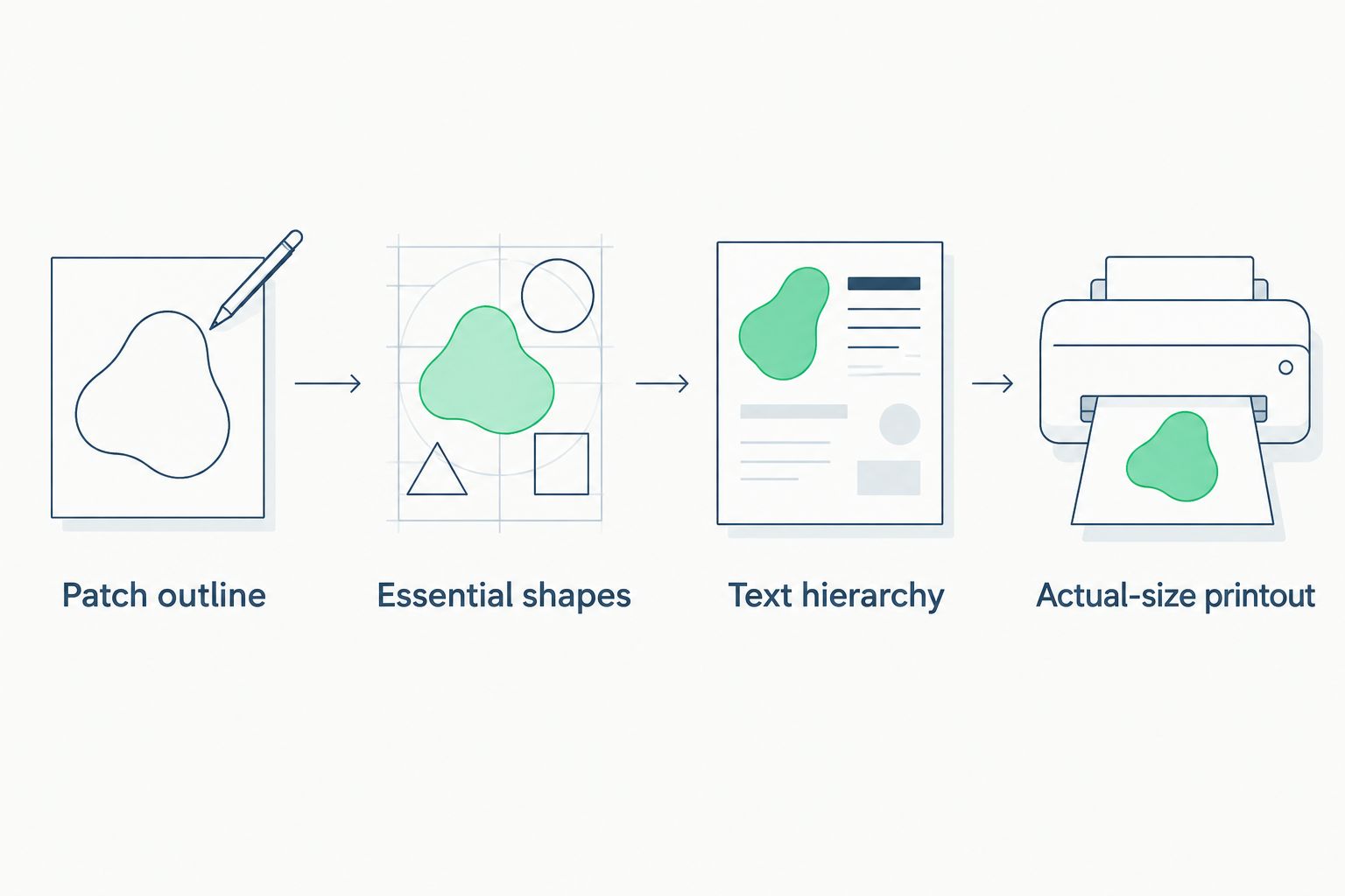 Artwork workflow from patch outline through an actual-size printout