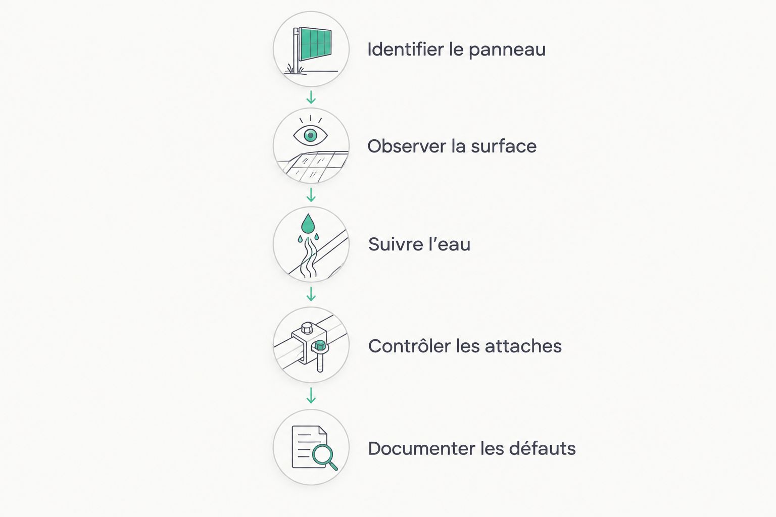 Étapes de contrôle d’un panneau extérieur, de son identification au relevé des défauts.