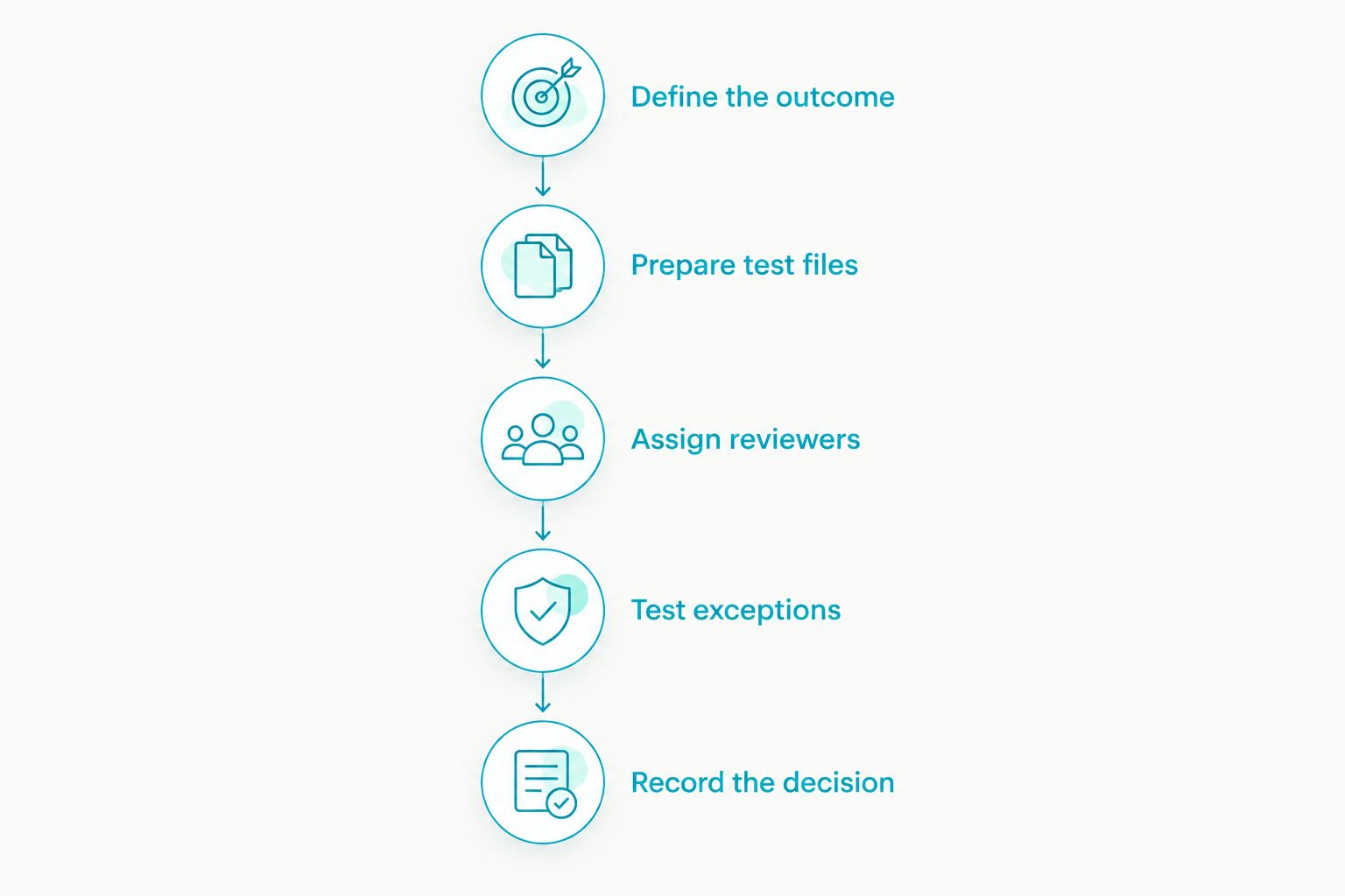 Five evaluation steps from defining the outcome to recording the software decision