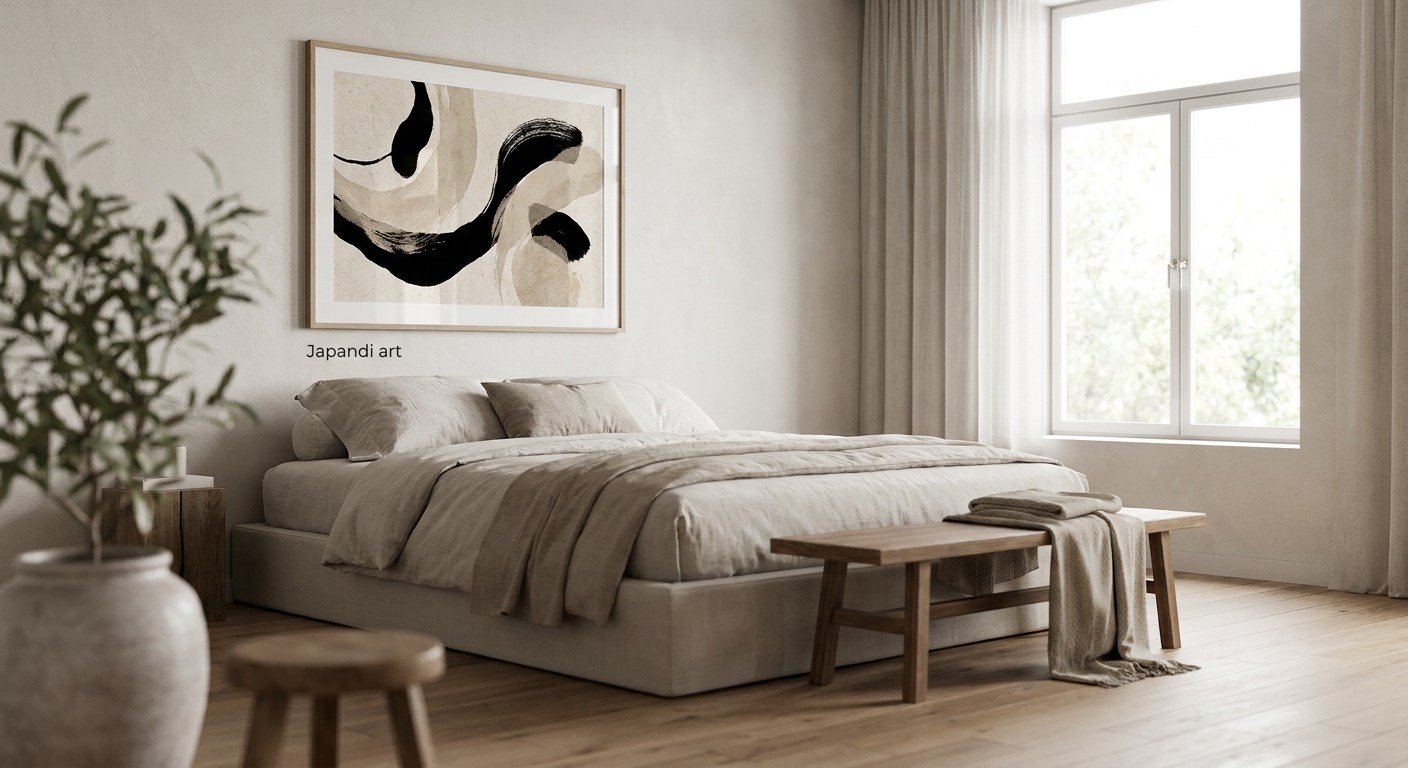 Japandi wall art for minimalist bedrooms