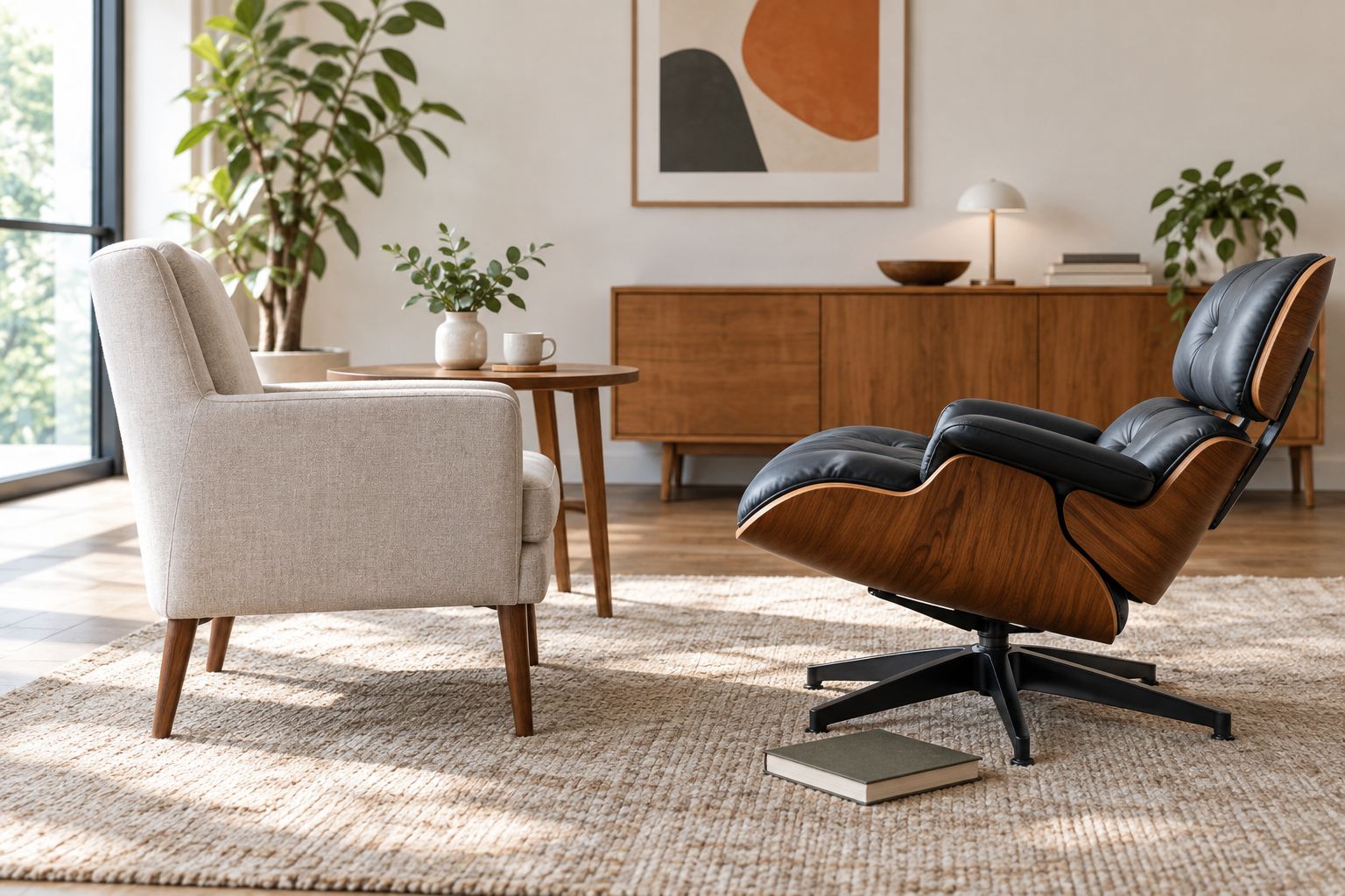 Generic upright and lounge seating arranged for different everyday activities
