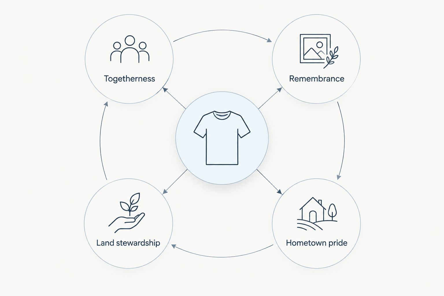 Four shirt-message choices: togetherness, remembrance, land stewardship, and hometown pride