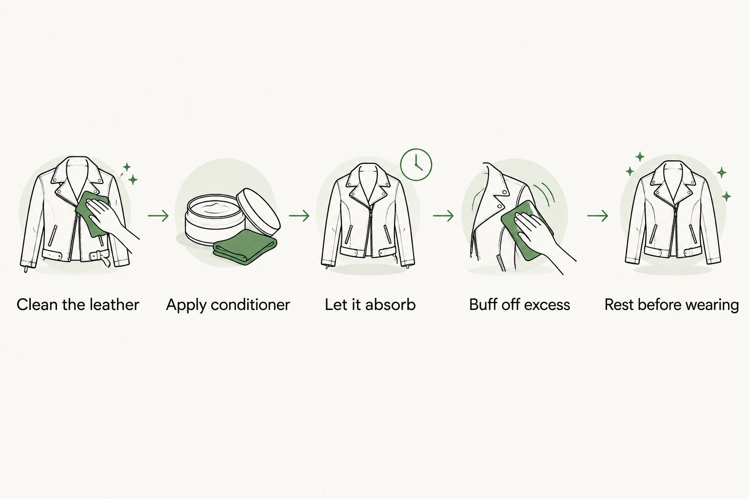 Five-step diagram for conditioning Italian leather shoes