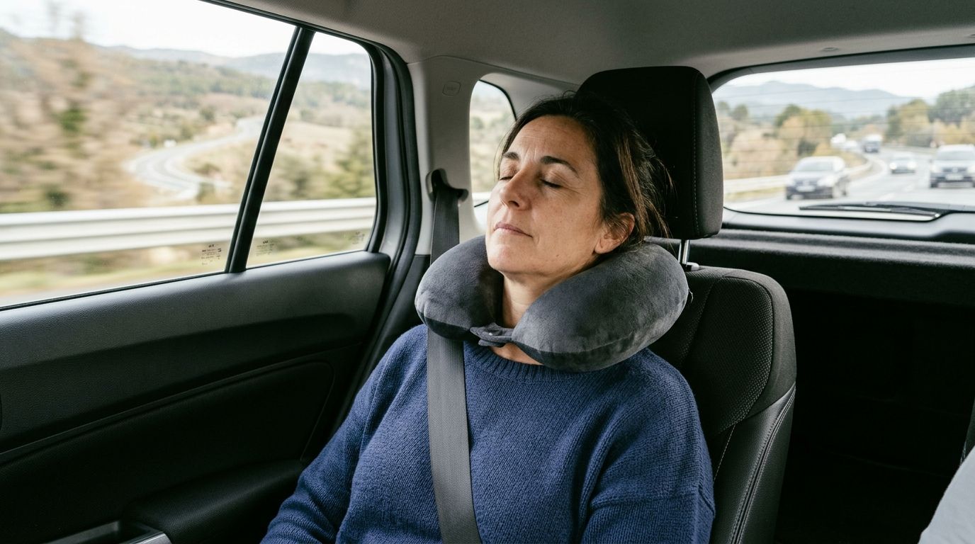 Cojín cervical Cushie en el auto: guía para viajes largos