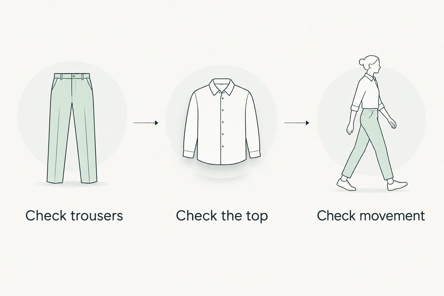 Three fit checks covering trousers, the tracksuit top, and movement