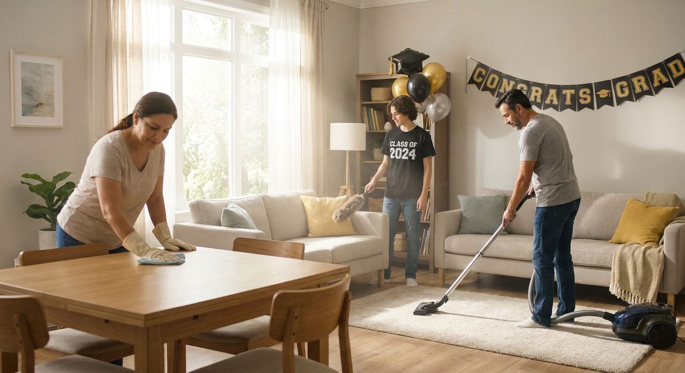 House cleaning before a graduation party