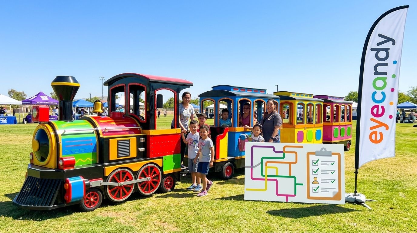 Trackless train rentals for community events: route and boarding checklist