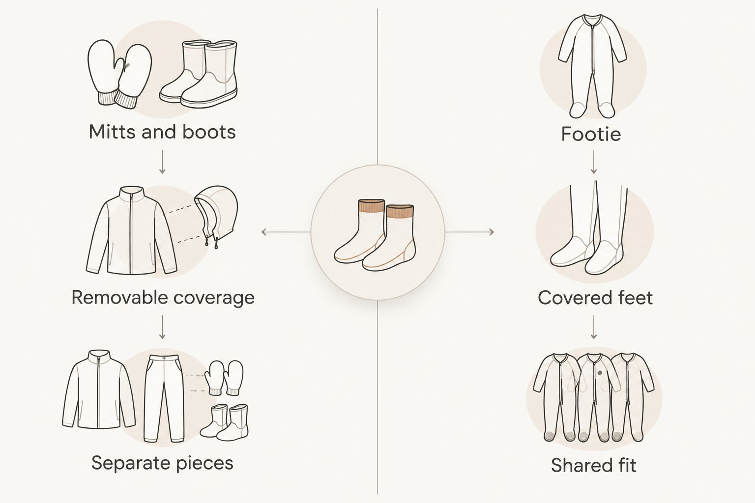 Comparison of removable mitts and boots with a footie that combines body and foot coverage