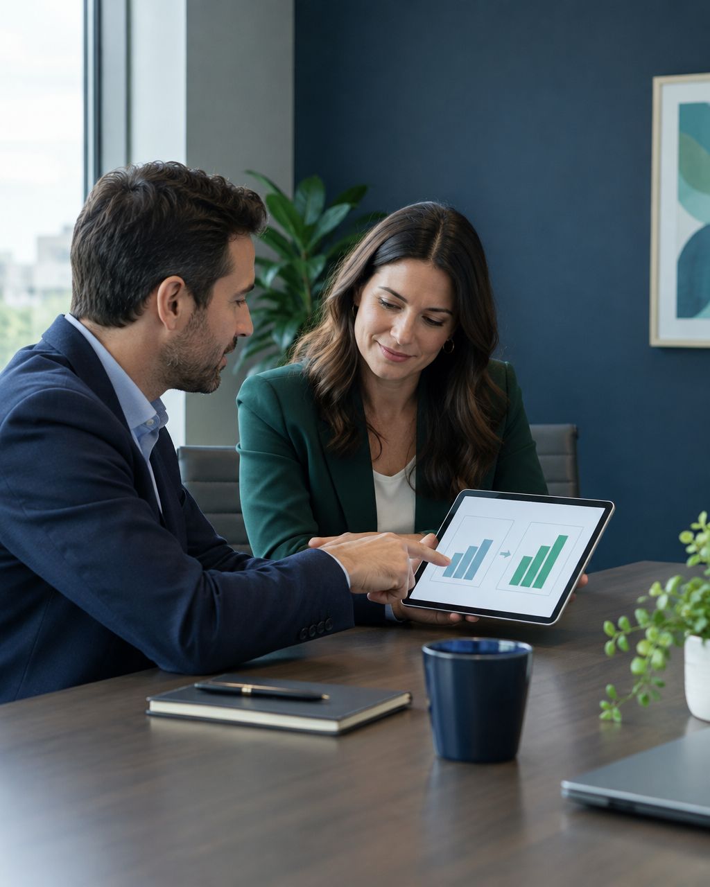 MSP account manager and client reviewing a visual record of work