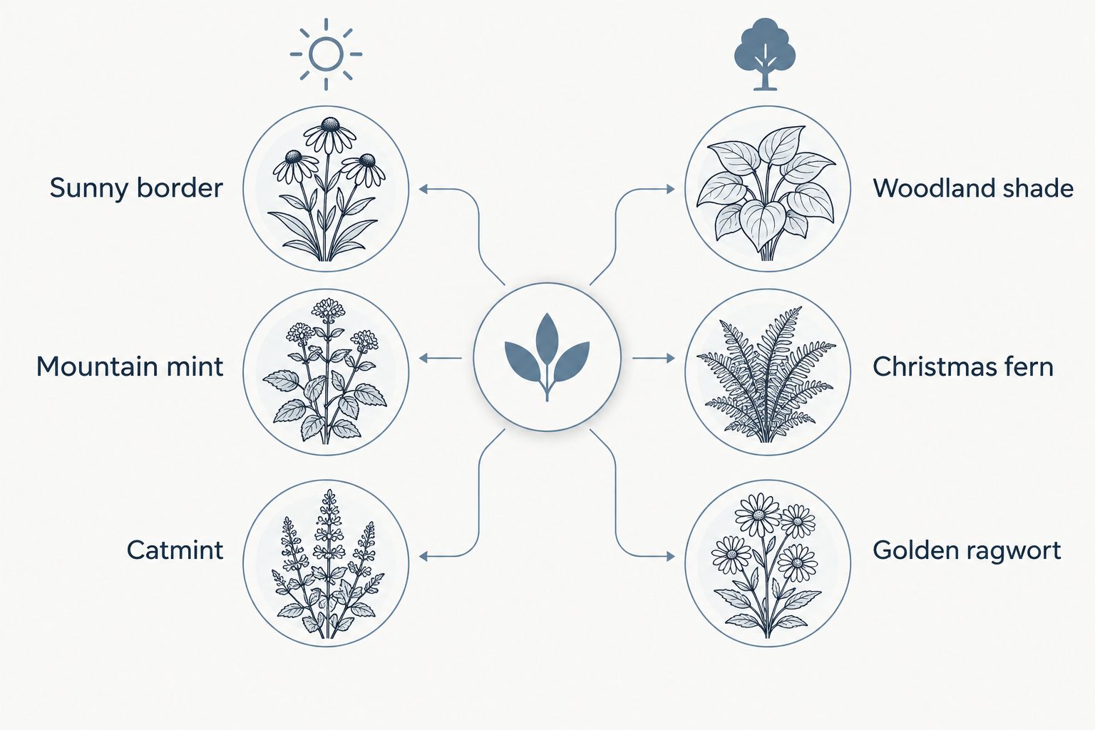 Sunny border choices compared with woodland shade choices for Virginia gardens