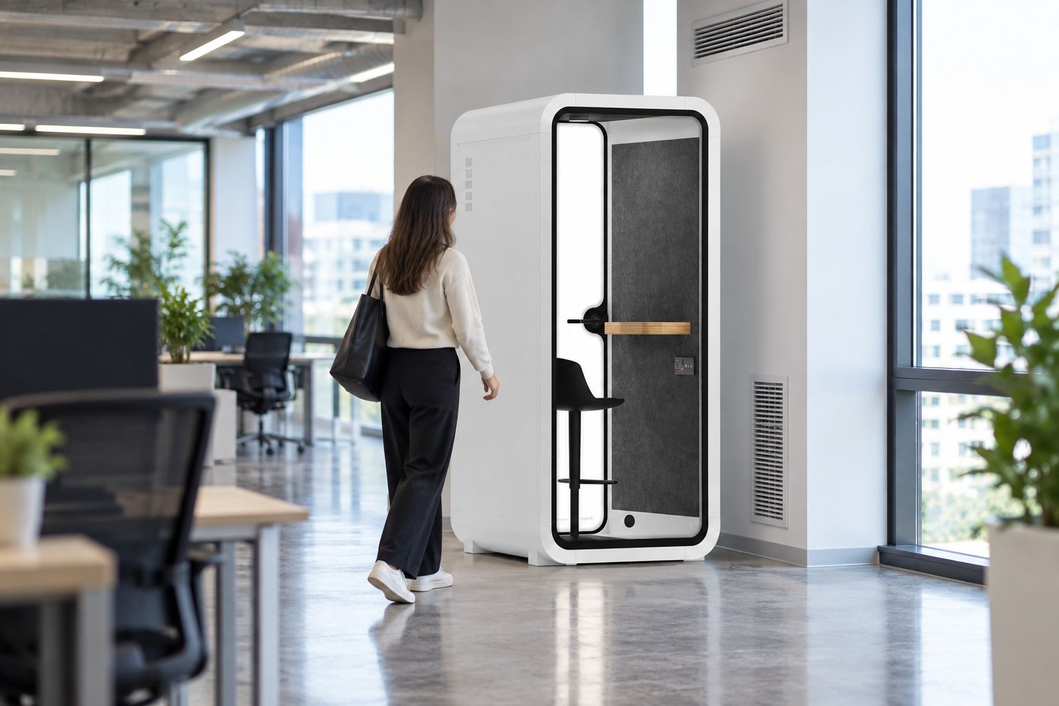 Quell Office Pod Solo placed near an office window and wall vents
