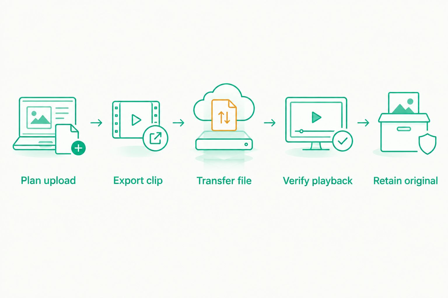 Backup verification steps from planning the upload to retaining the original recording