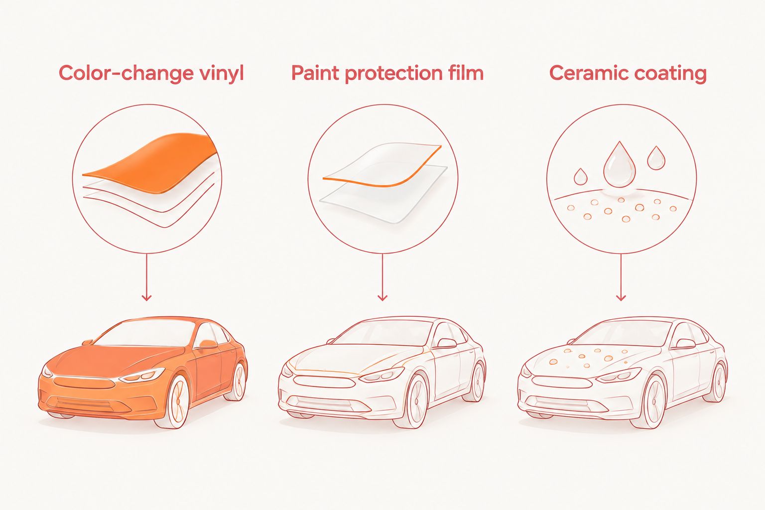 Comparison of color-change vinyl, paint protection film and ceramic coating
