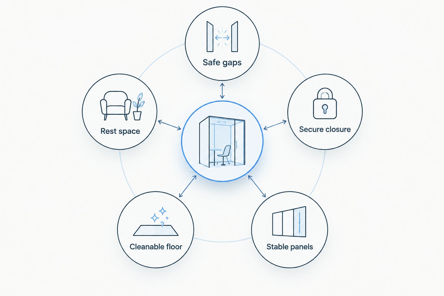 Five puppy playpen checks covering gaps, closures, stability, flooring, and resting space