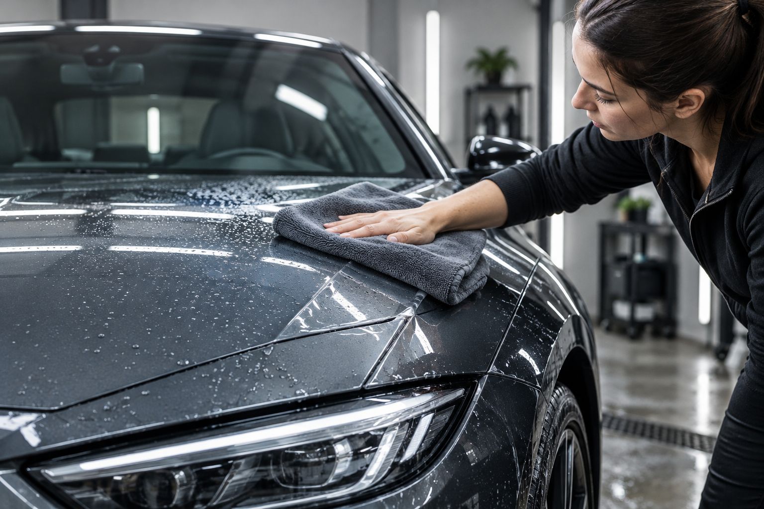 Gentle towel drying near a paint protection film edge