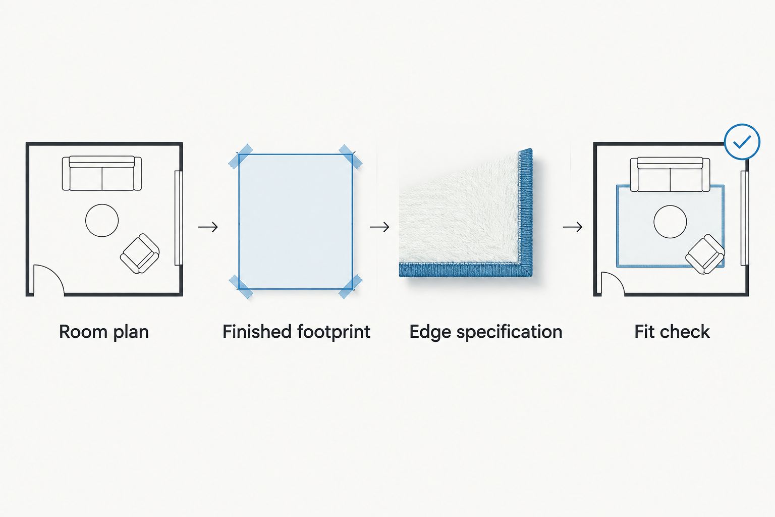 Workflow from room plan and finished footprint to edge specification and fit check