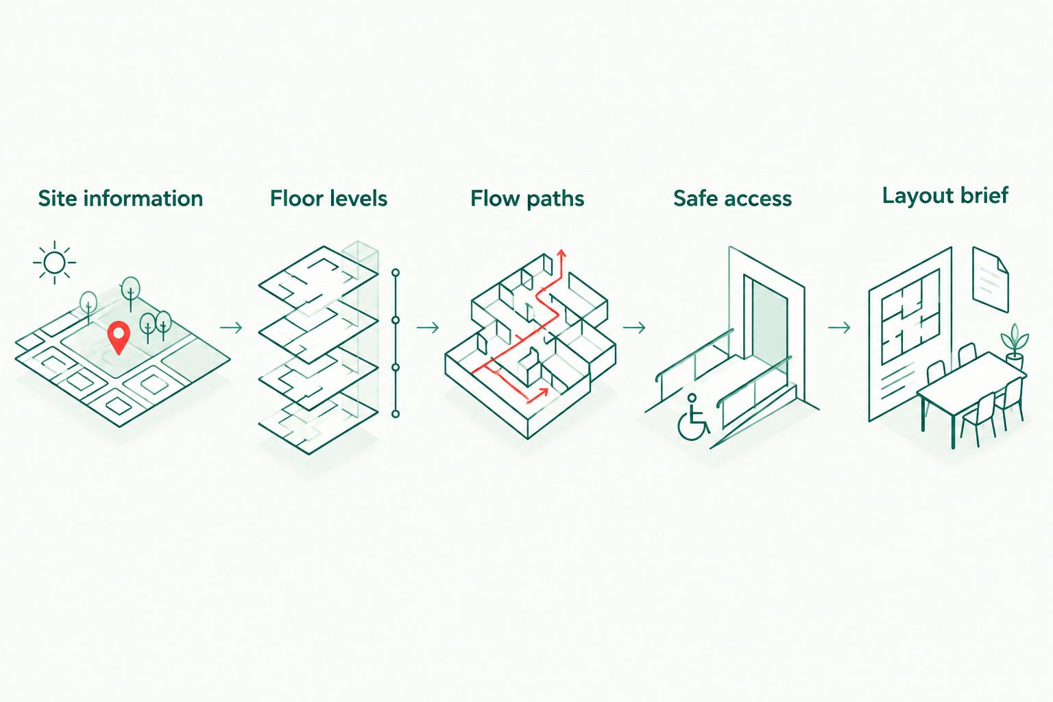 Five decisions from site information to a flood-aware layout brief
