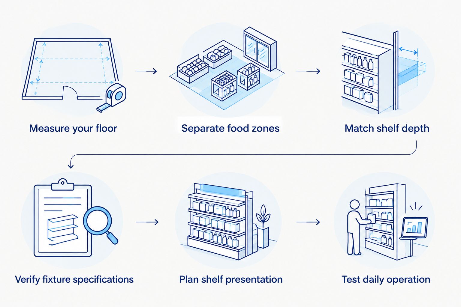 Six steps for choosing butcher shop shelving, from floor measurement to daily operation testing