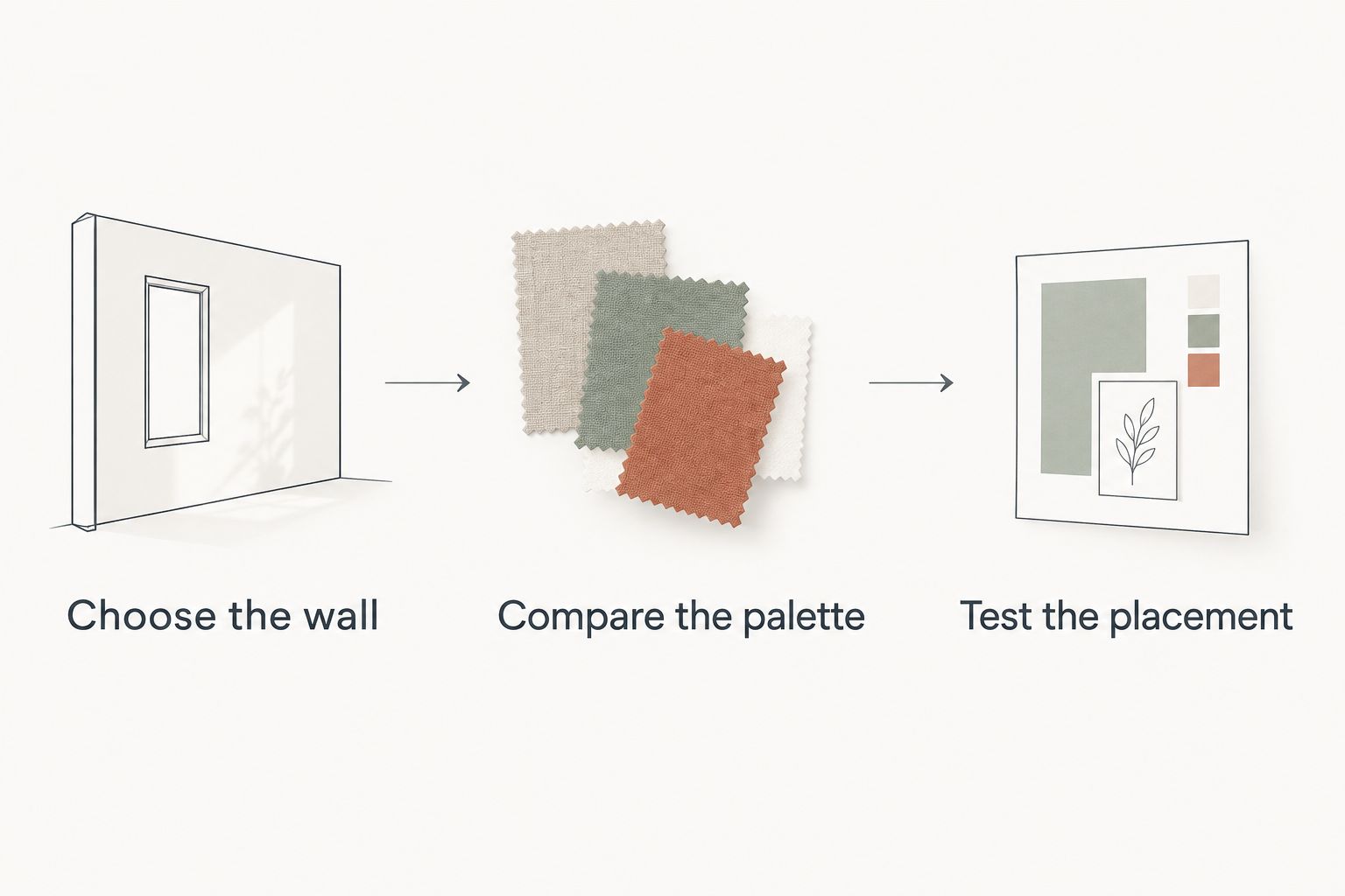 Three steps for choosing bedroom art: choose the wall, compare the palette, and test the placement.