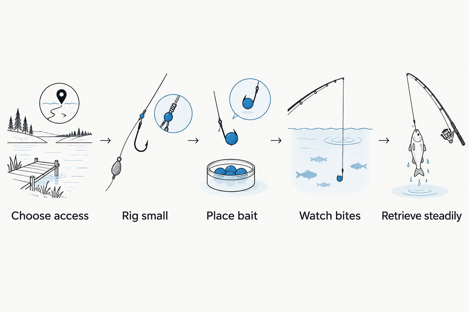 Five steps for catching panfish with a hand reel, from choosing access to retrieving steadily