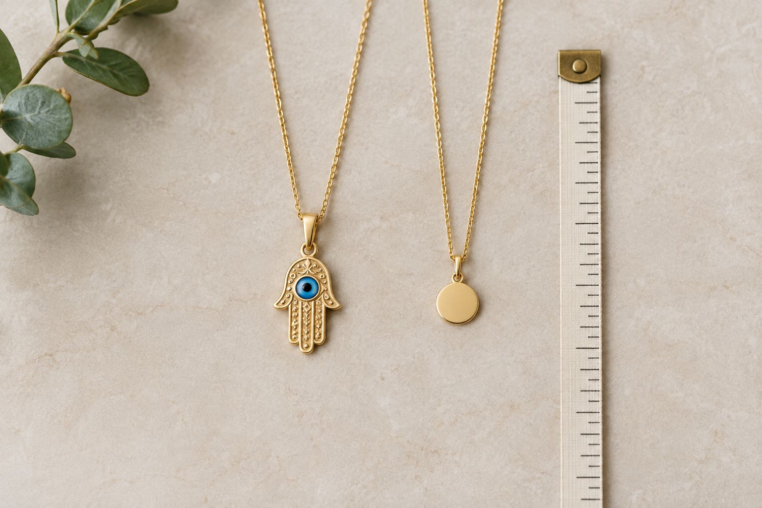 Two necklaces laid flat to compare chain placement and pendant proportions.