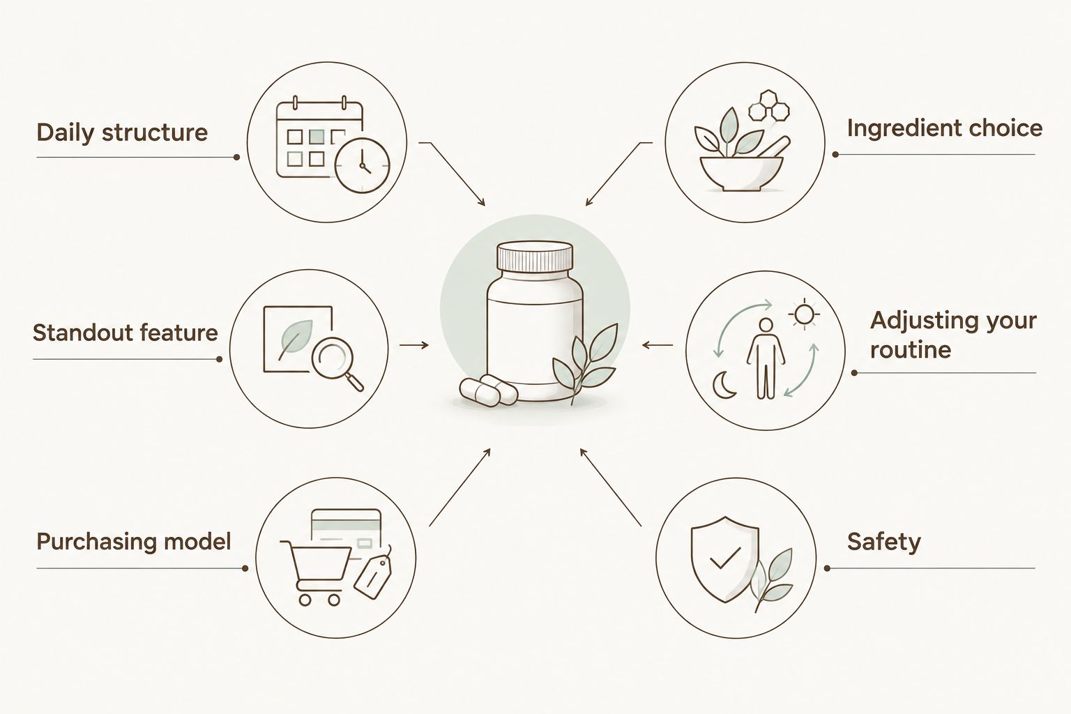 Two supplement approaches: a coordinated daily framework and individually selected products.