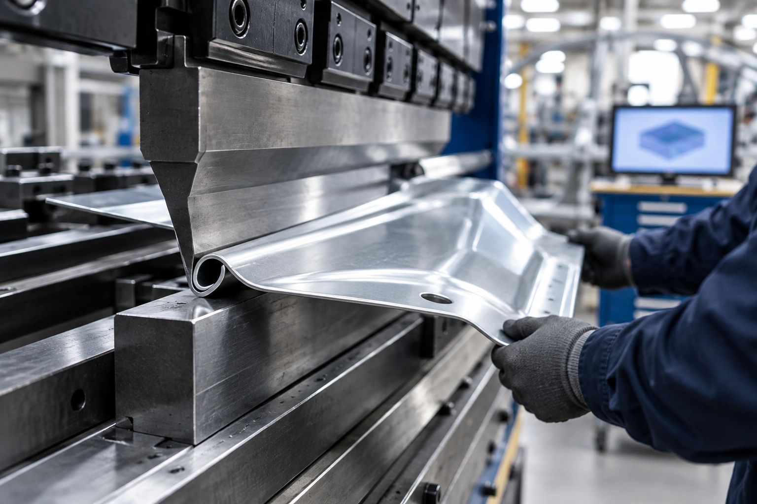 Aluminum body panel edge being formed into a teardrop hem on a press brake