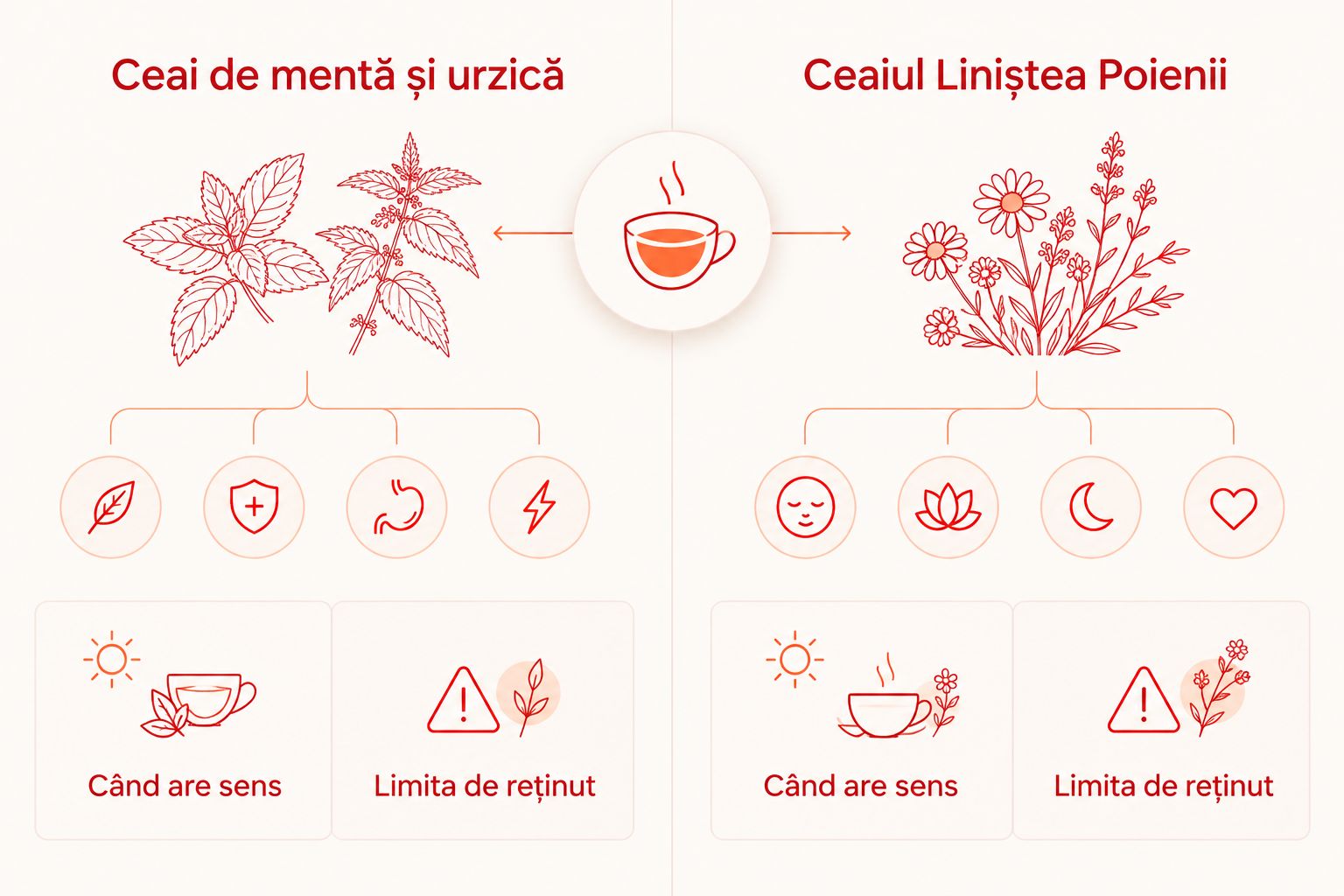 Comparație între ceaiul de mentă și urzică și ceaiul cu mușețel și polen