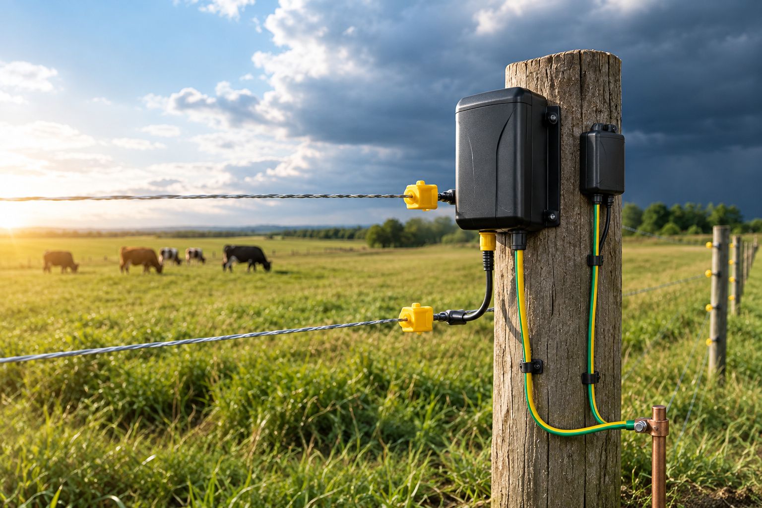 Electric fence equipment with a separate arrestor housing and earth conductor