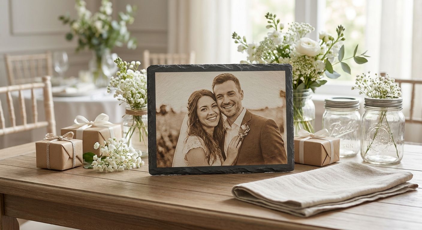 Slate photo keepsakes for bridal showers