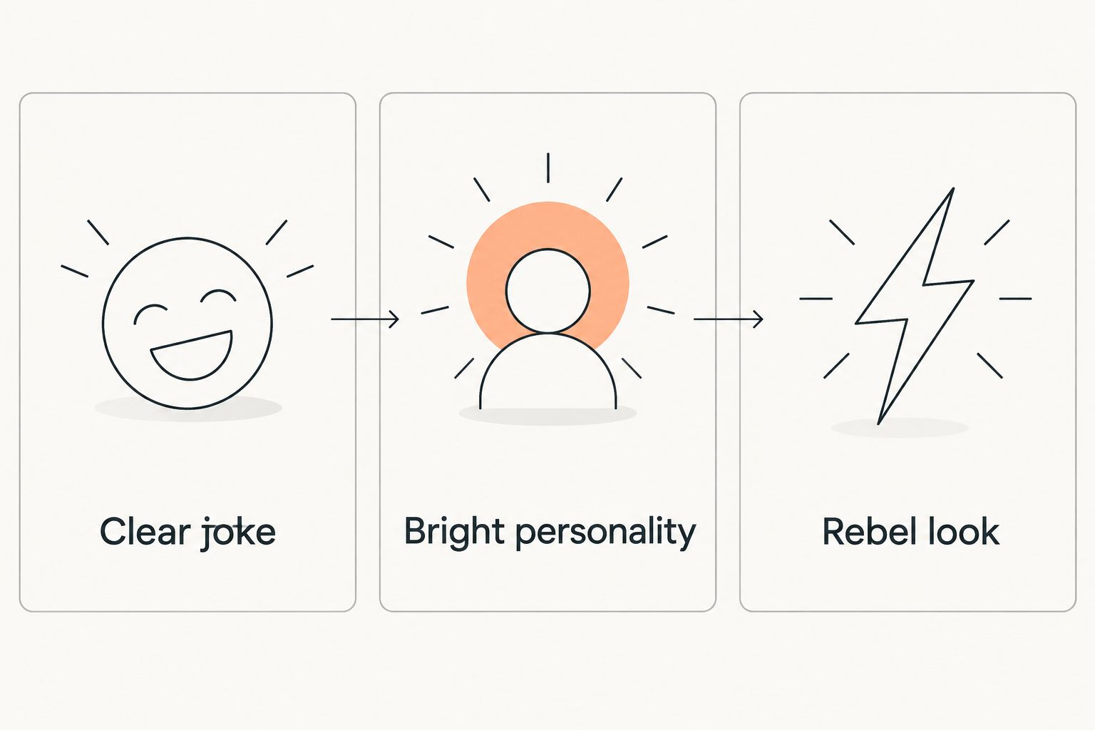 Three design directions: a clear joke, bright personality graphics, and a rebel look