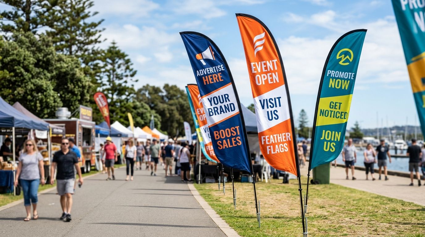 Feather flags for outdoor advertising