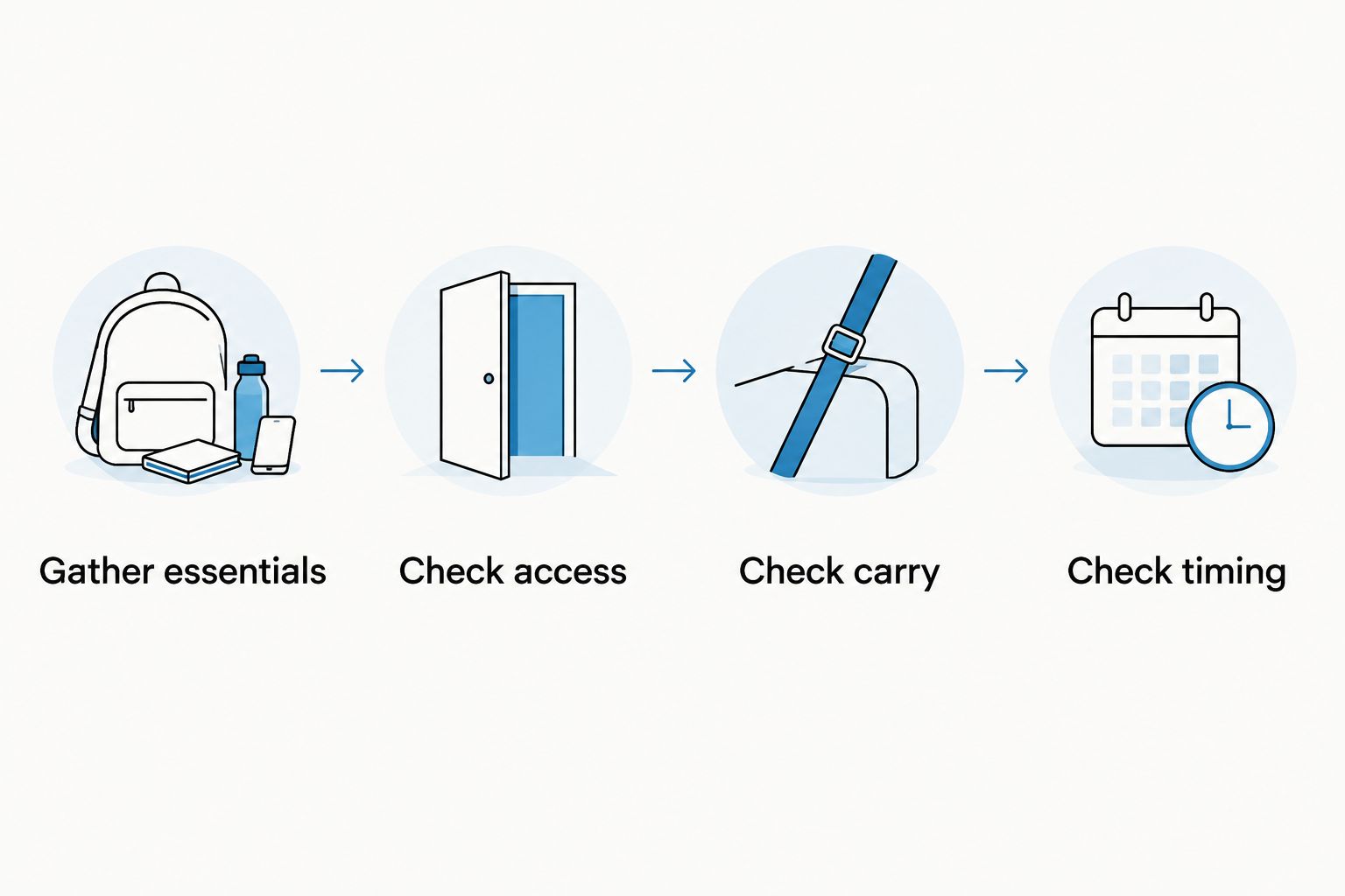 Four shopping checks covering essentials, access, carry position, and ordering timing