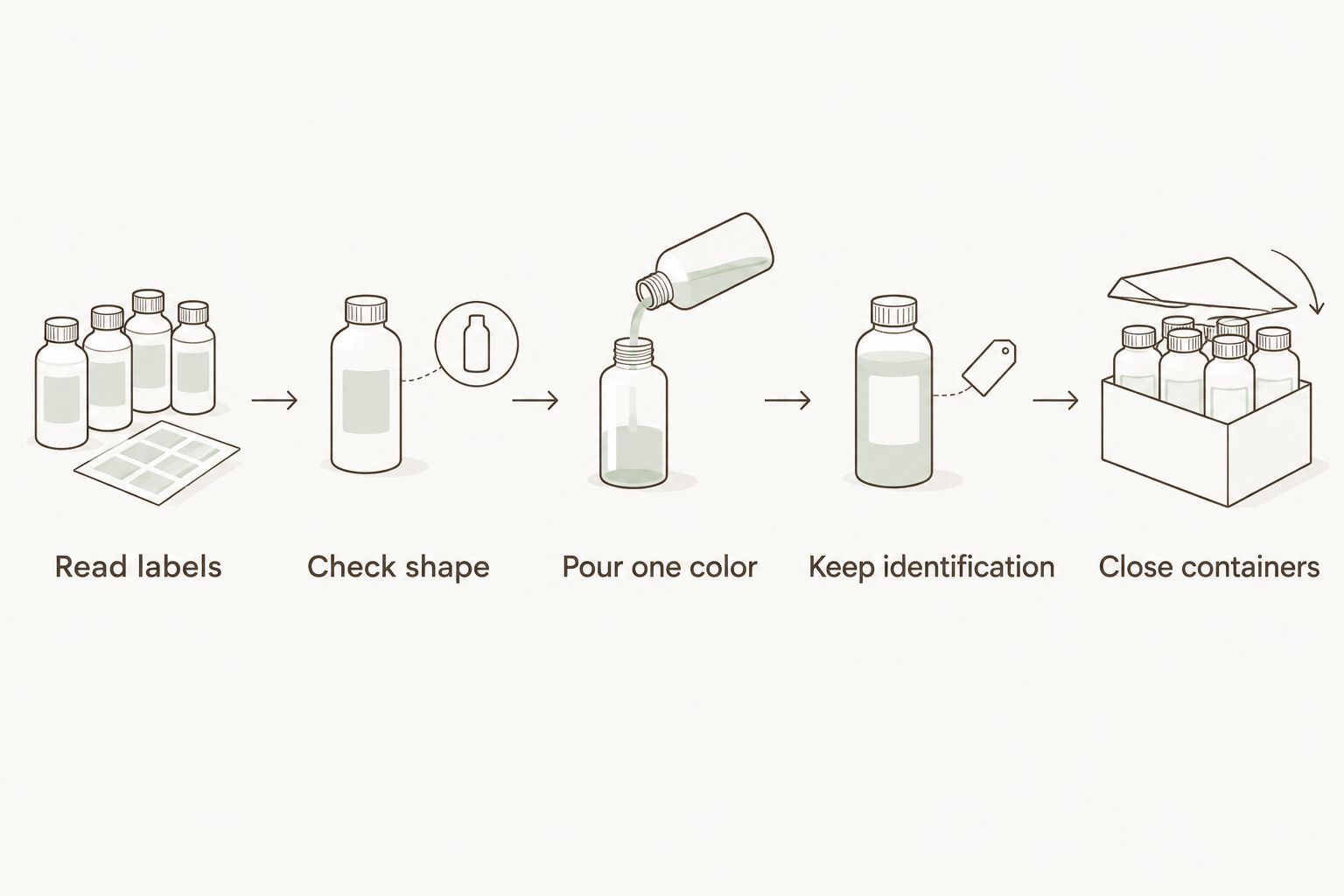 Five steps for opening and sorting mystery drills while preserving color identification
