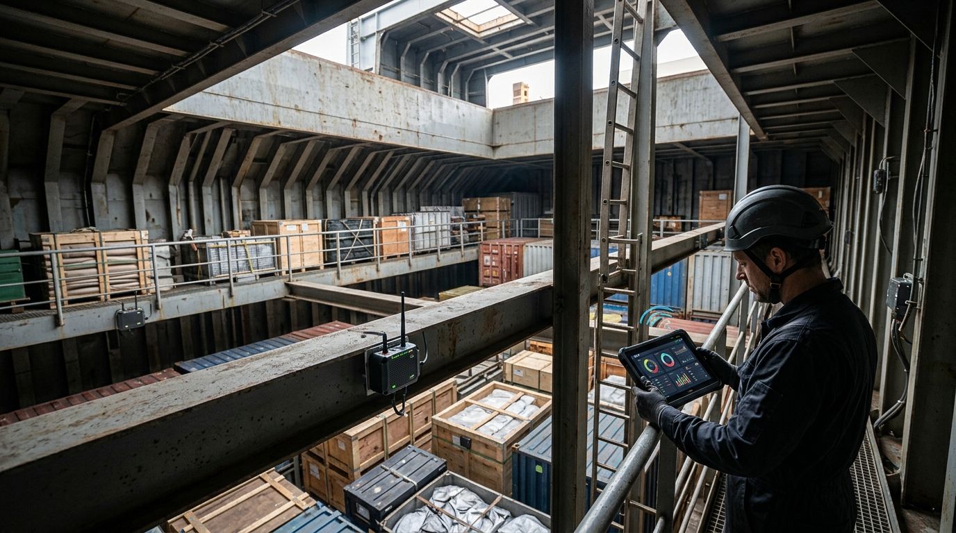IoT monitoring for cargo vessel and marine shipping holds