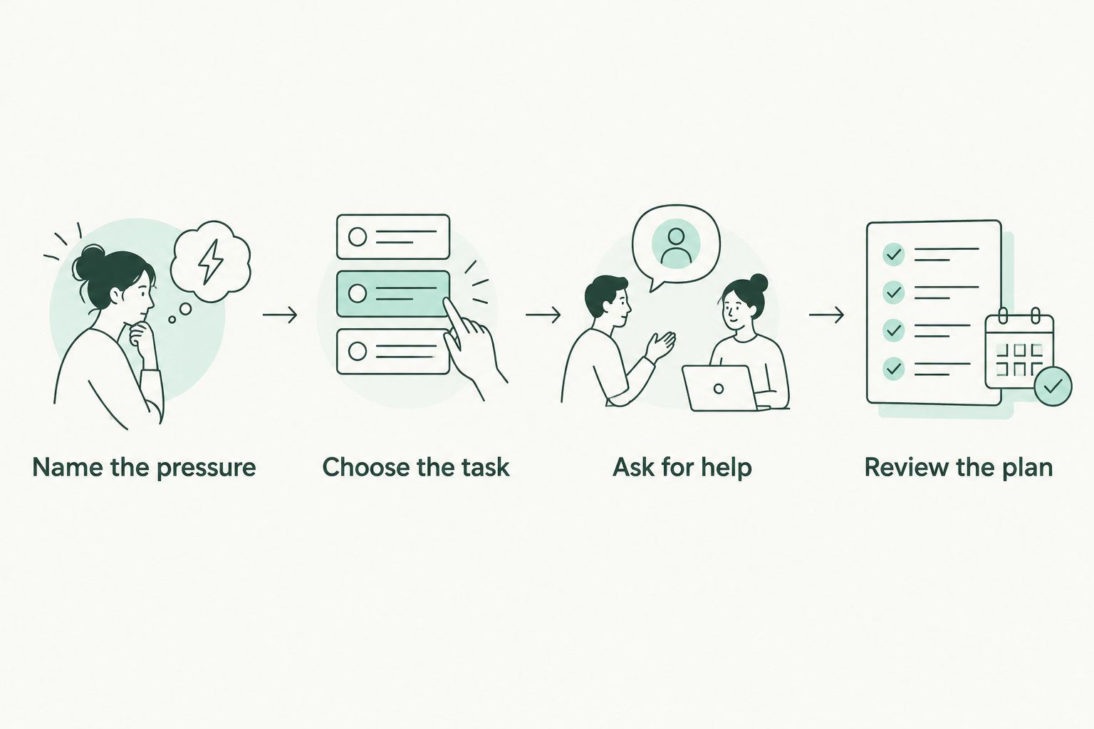 Four steps connecting caregiver self-assessment answers with a practical support plan