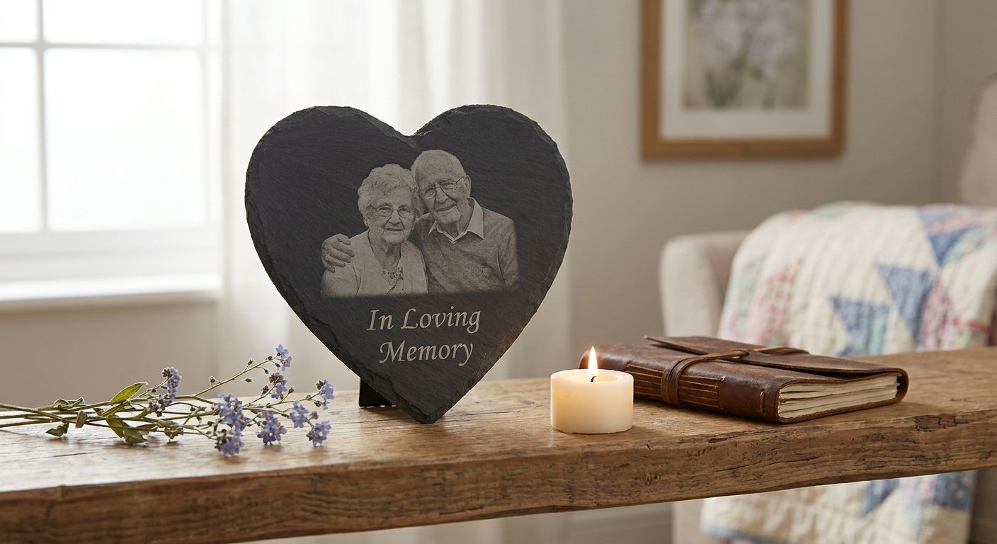 Slate photo keepsakes for loss of a spouse