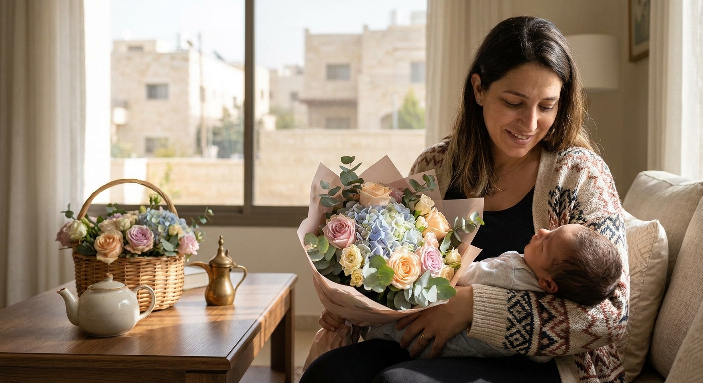 Flower bouquets for a new mother in Amman