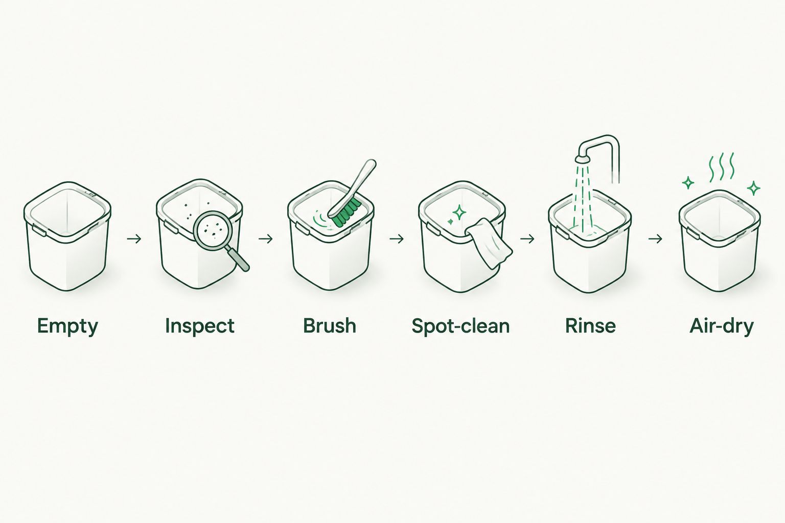 Six cleaning steps from emptying a military rucksack to air-drying it