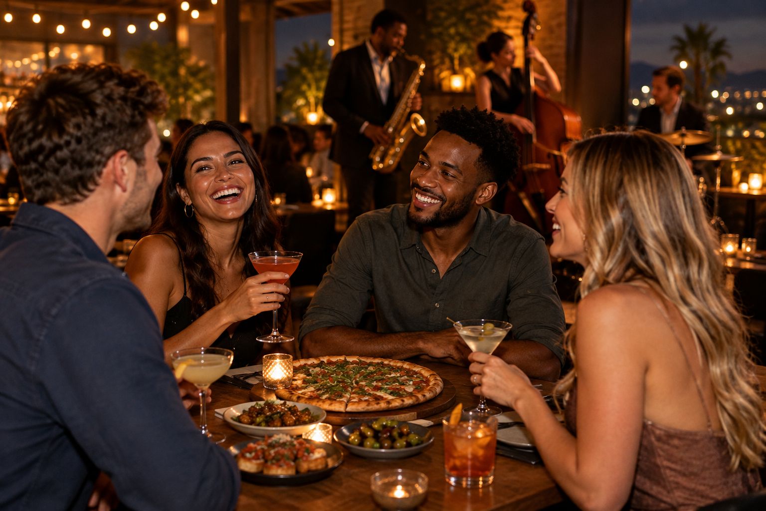 Pizza, cocktails and live jazz inside a neighborhood lounge