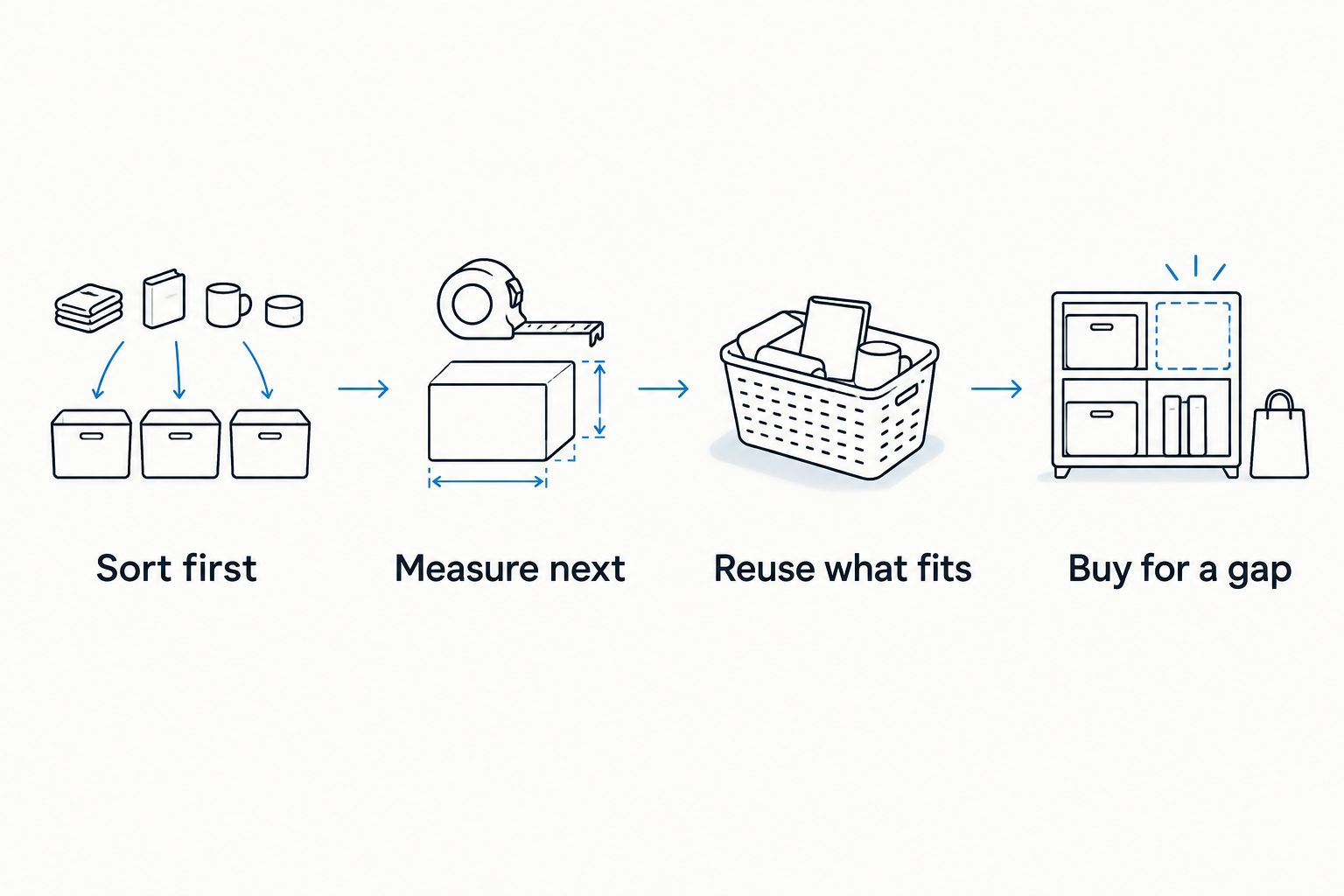 Four steps from sorting belongings to buying storage for an unresolved problem