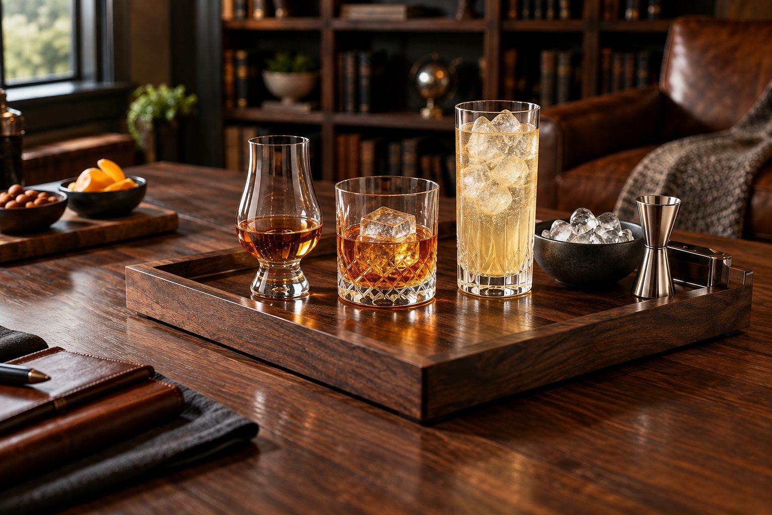 Tasting, rocks, and highball glasses showing different whiskey serving uses