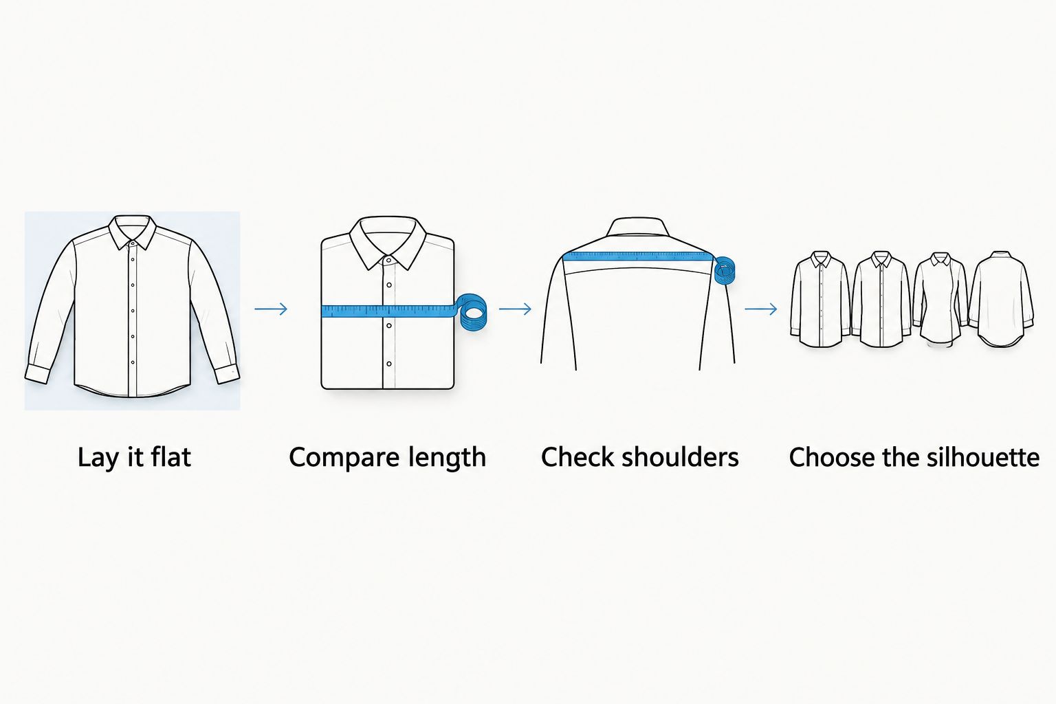 Four steps for comparing a favorite tee with listed garment measurements