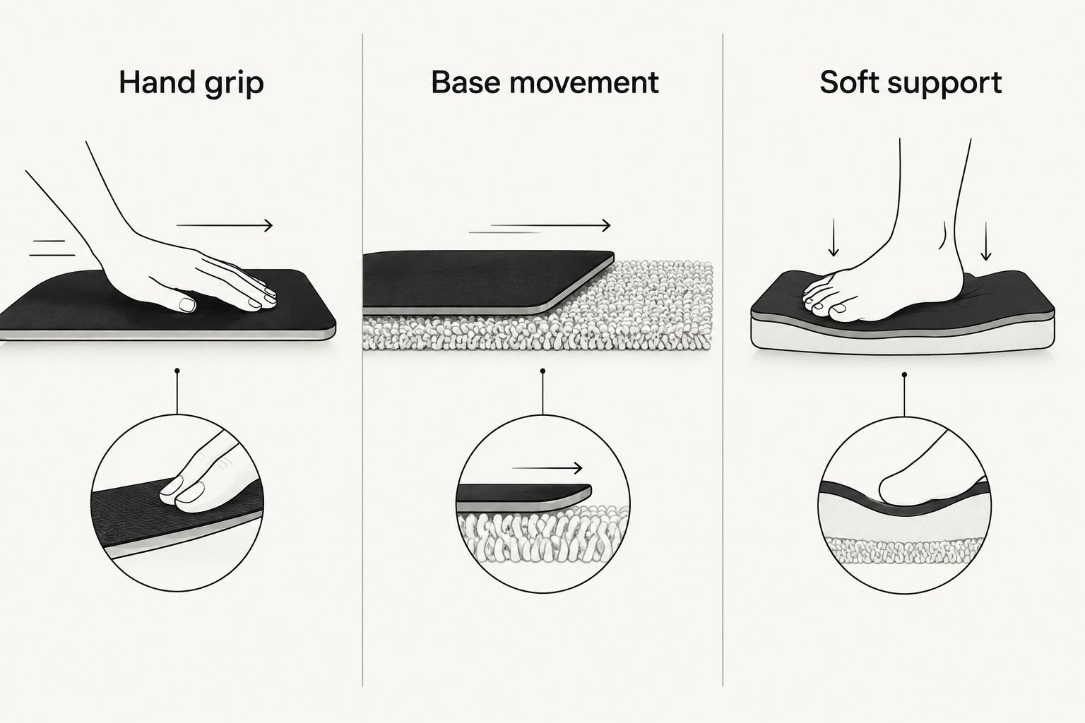 Three checks distinguish hand slipping, mat movement, and soft support on carpet