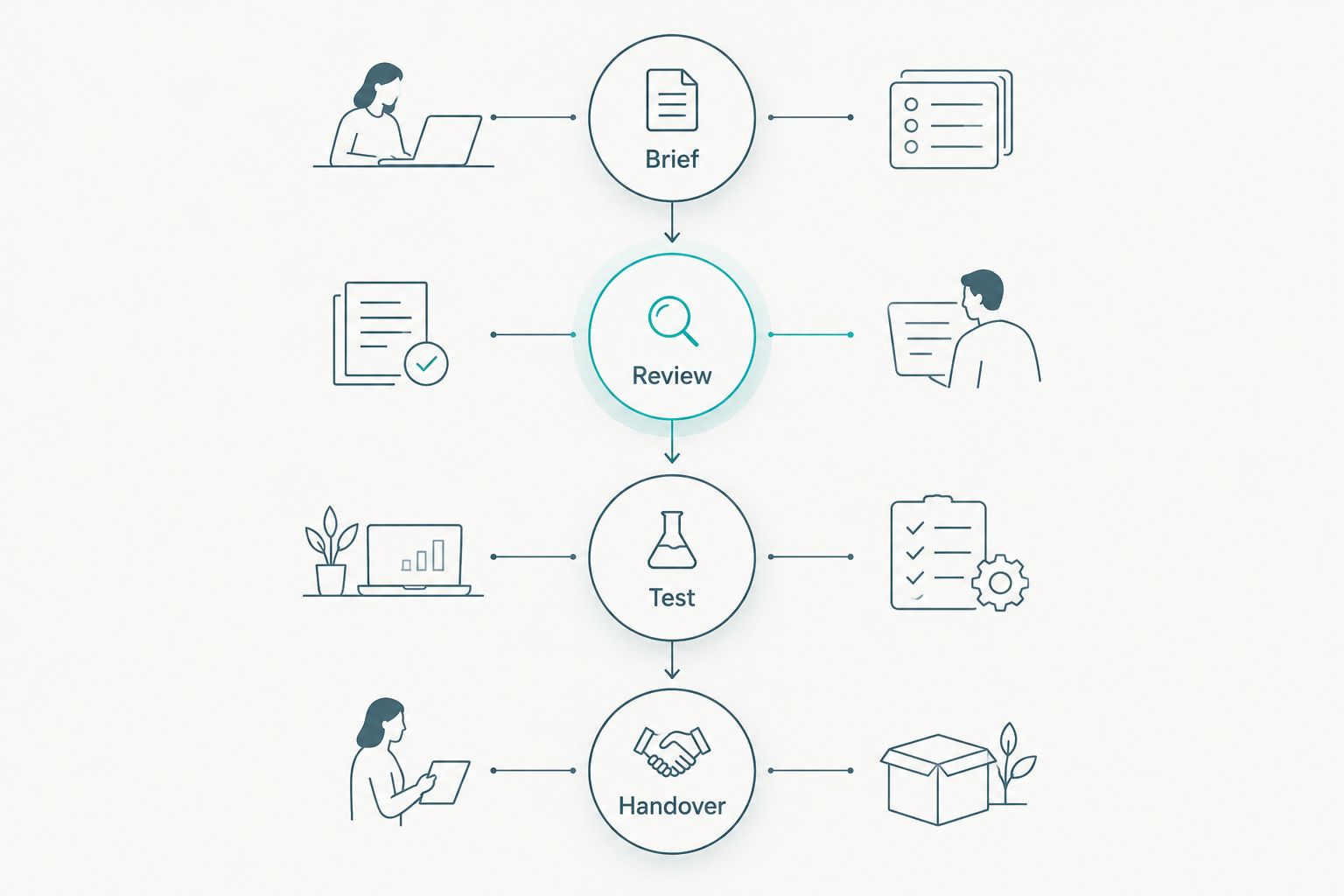 Four procurement stages: brief, review, test and handover
