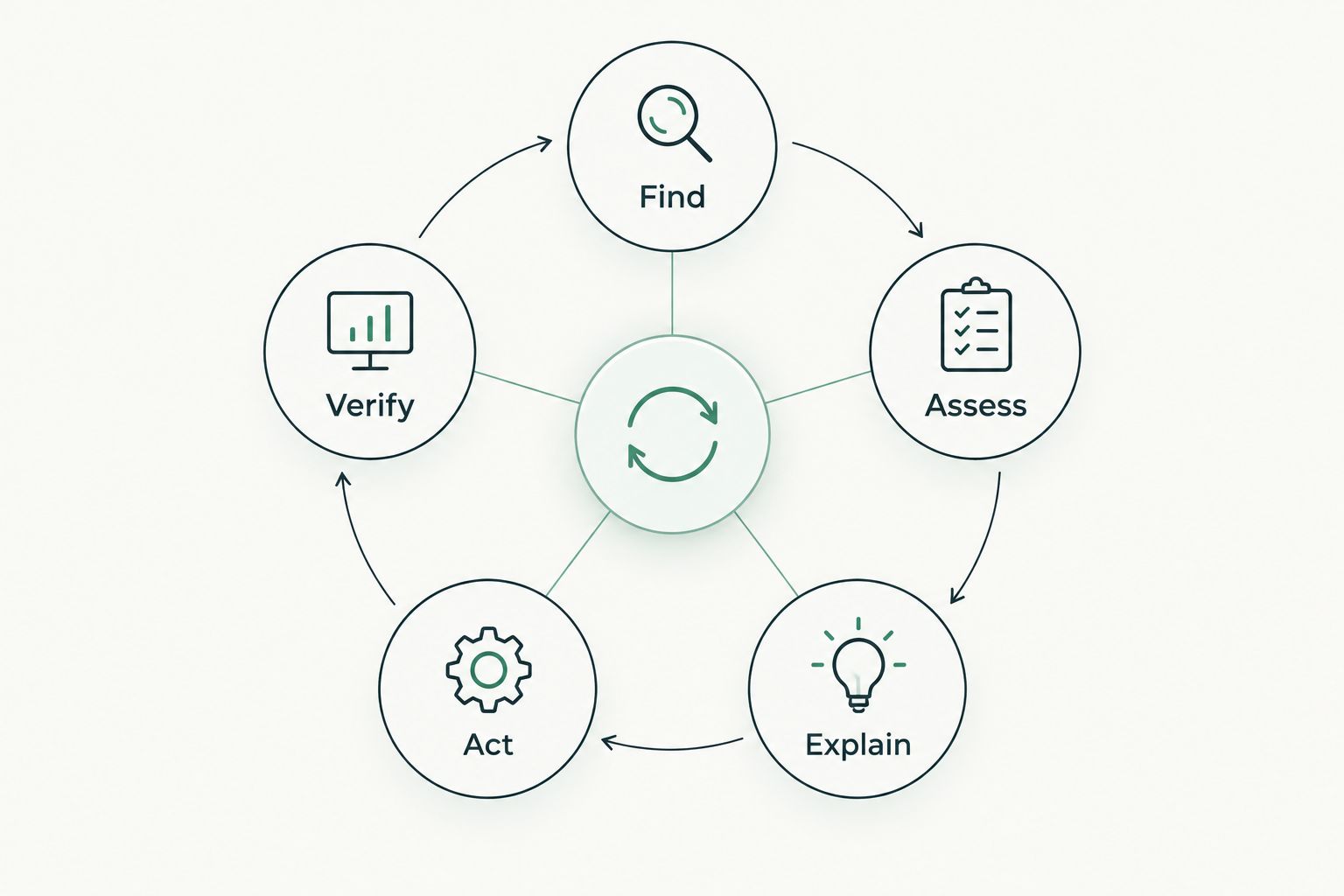 Illustrative loop showing Find, Assess, Explain, Act and Verify